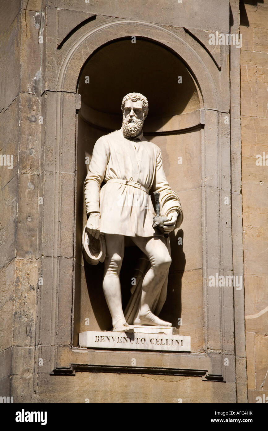 Benvenuto Cellini statue Piazzale degli Uffizi City of Florence Tuscany Italy Stock Photo