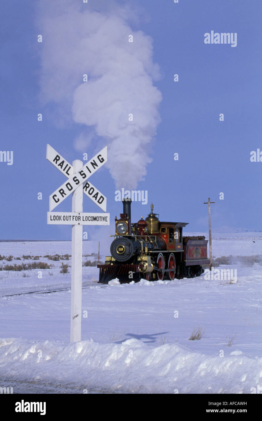 Steam Locomotive Train, Golden Spike National Historic Site, Utah USA Stock Photo