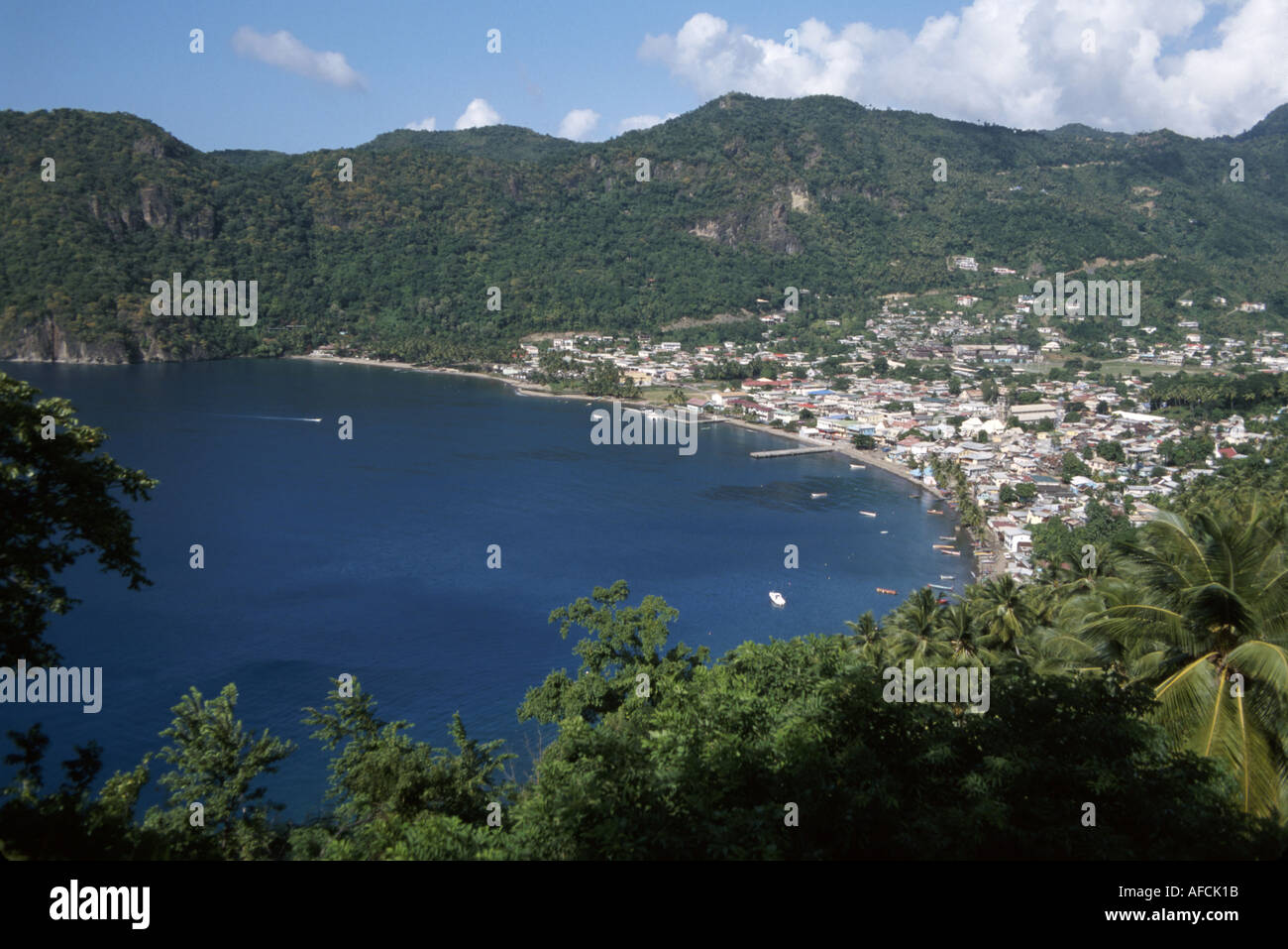 St. Lucia,West Indies,Windward Islands,Eastern Caribbean,Lesser Antilles,Tropics,warm weather,climate,Anse Chastanet Resort,Soufriere Bay water,City o Stock Photo