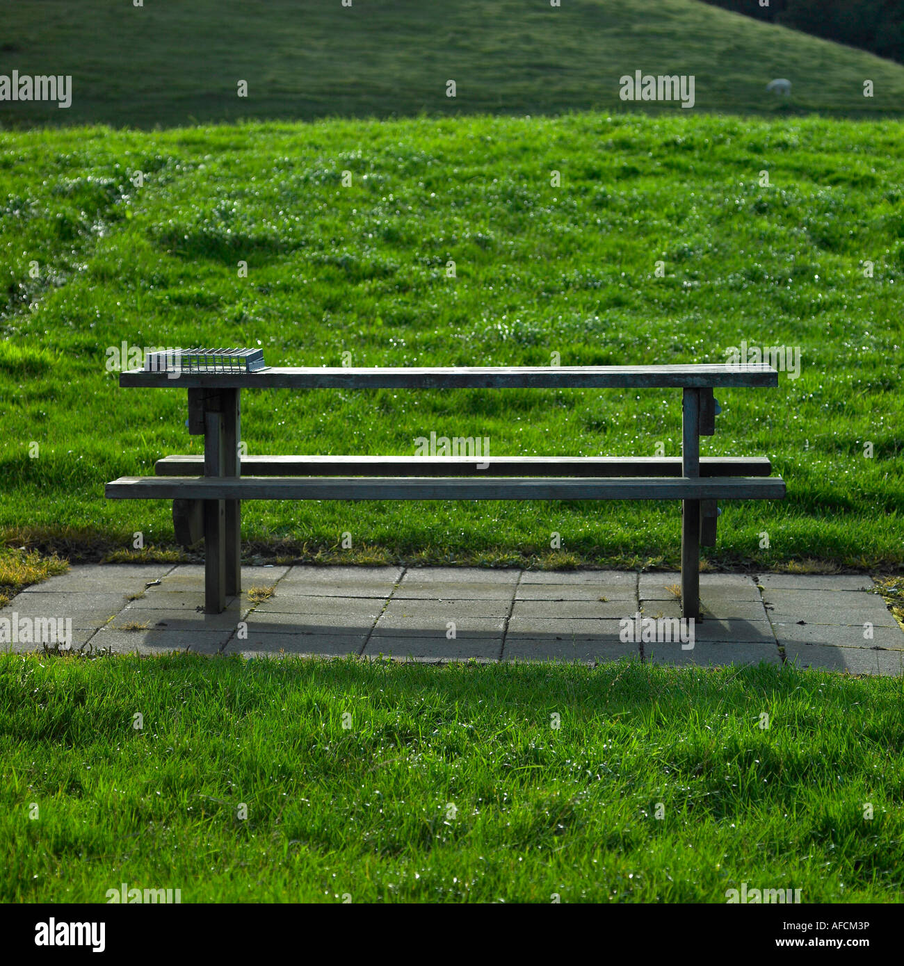 Picnic table on the Causeway Coastal Route Northern Ireland Stock Photo