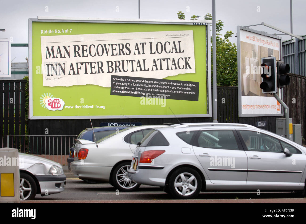 A BILLBOARD WITH A CRYPTIC RELIGOUS MESSAGE FROM THE BIBLE IN BURY UK Stock Photo