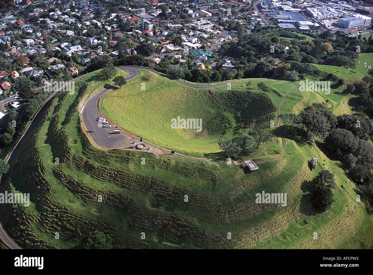Aerial Photo, Mt. Eden Crater Auckland, New Zealand Stock Photo