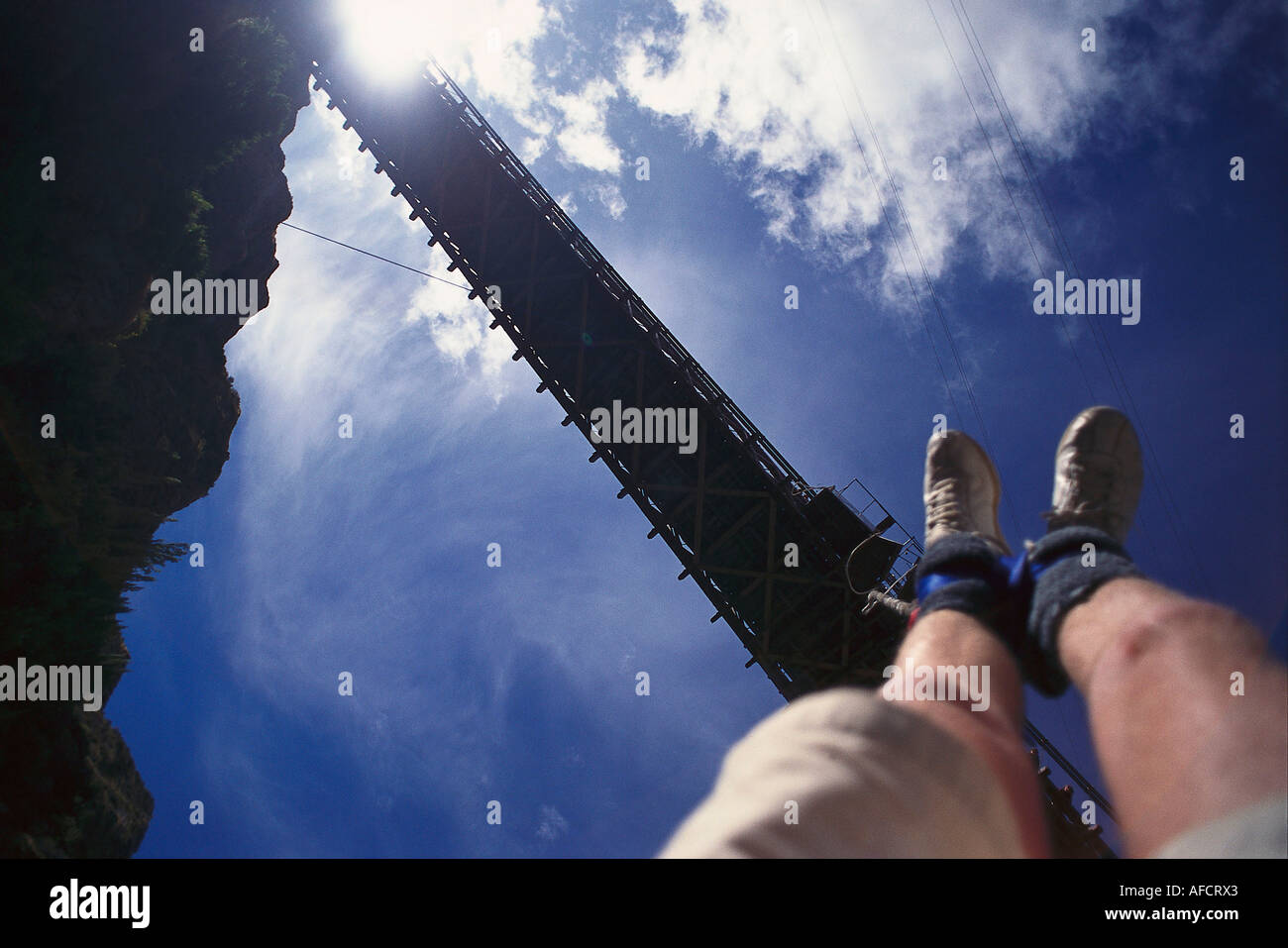 Aerial Photo, Bungee jumping from Kawarau Bridge, near Queenstown ...