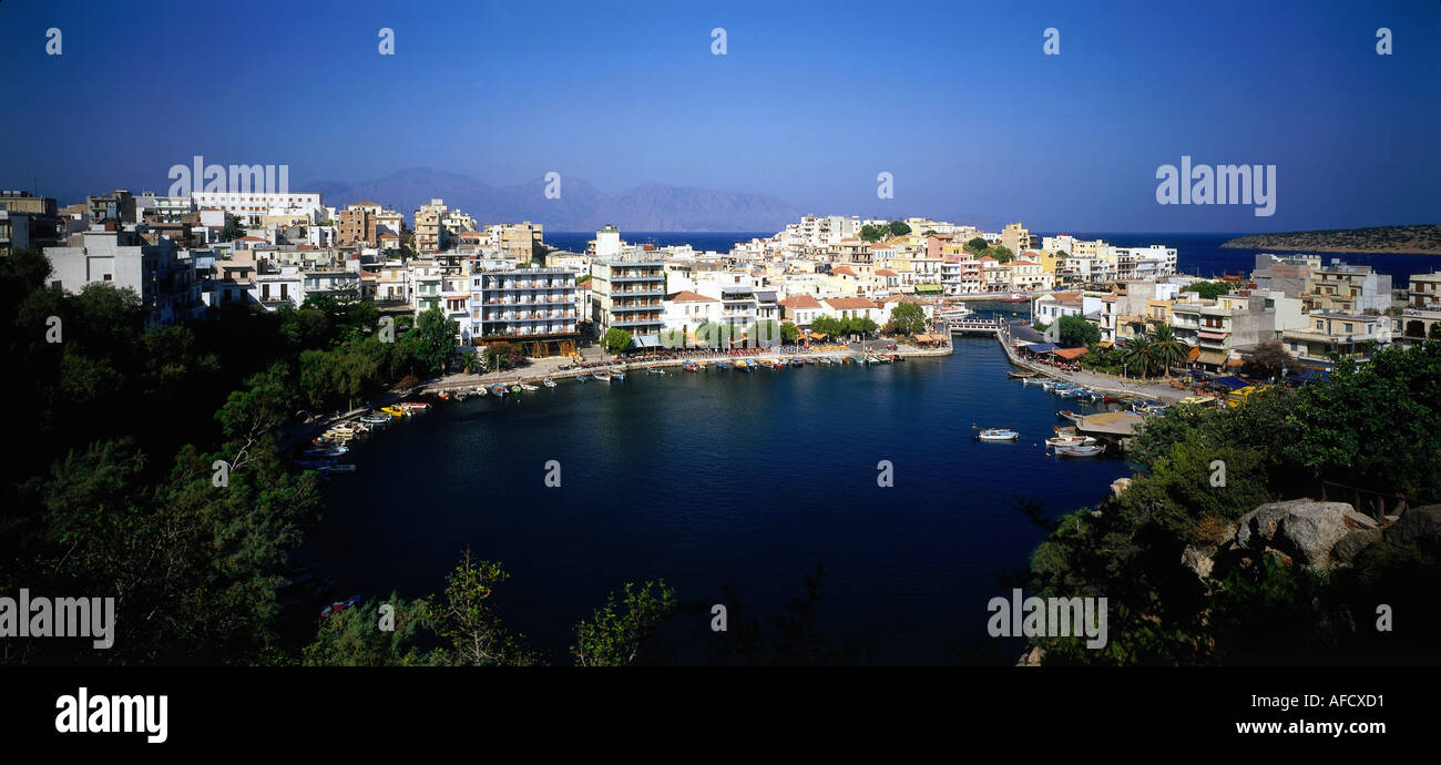 Ü - Geografie, Griechenland, Kreta, Agios Nikolaos, Stadtansichten, mit dem Voulismeni See, Europa, Panoramabild, Voulismenisee, Stock Photo
