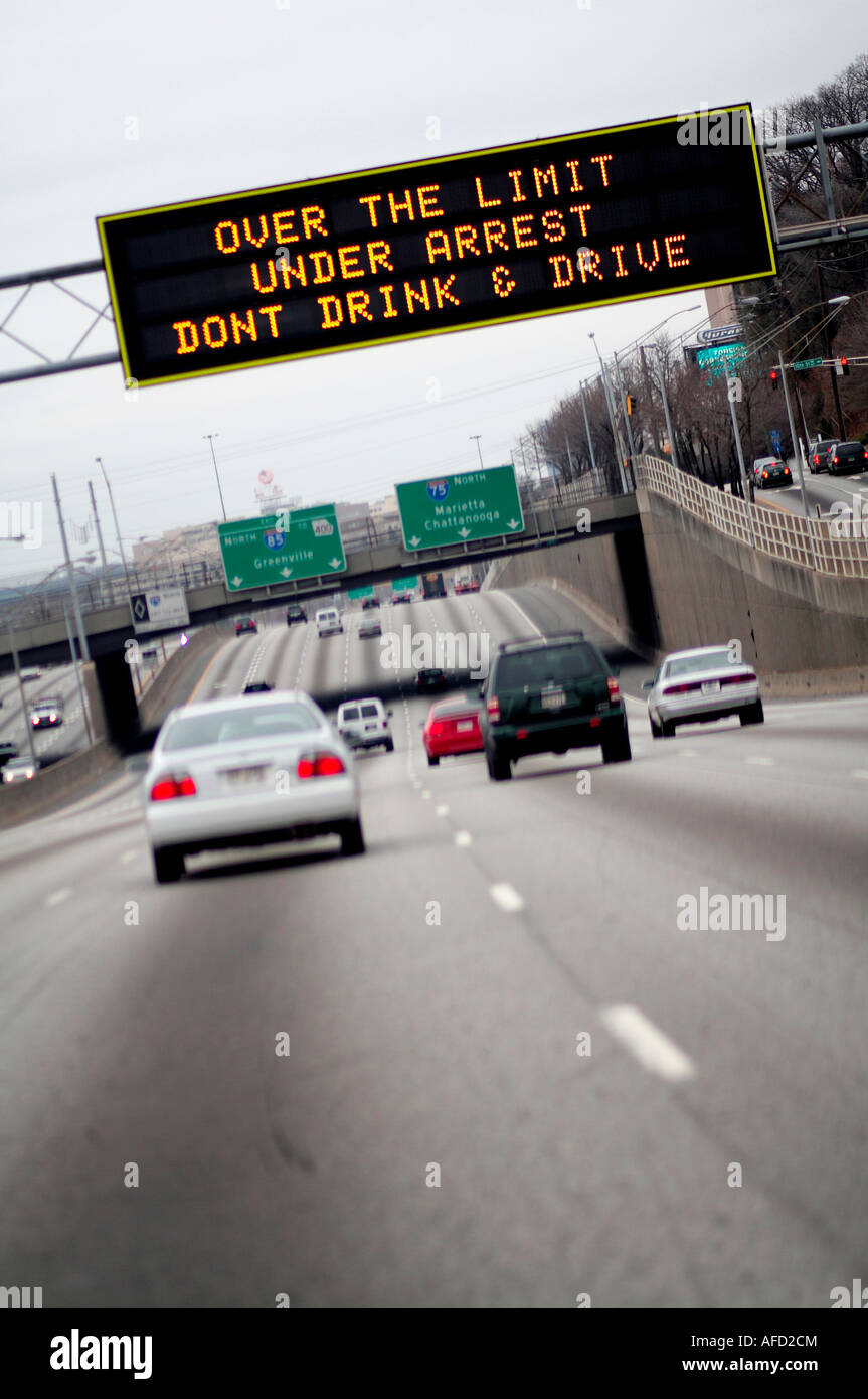 Don't drink and drive sign on a highway. Stock Photo