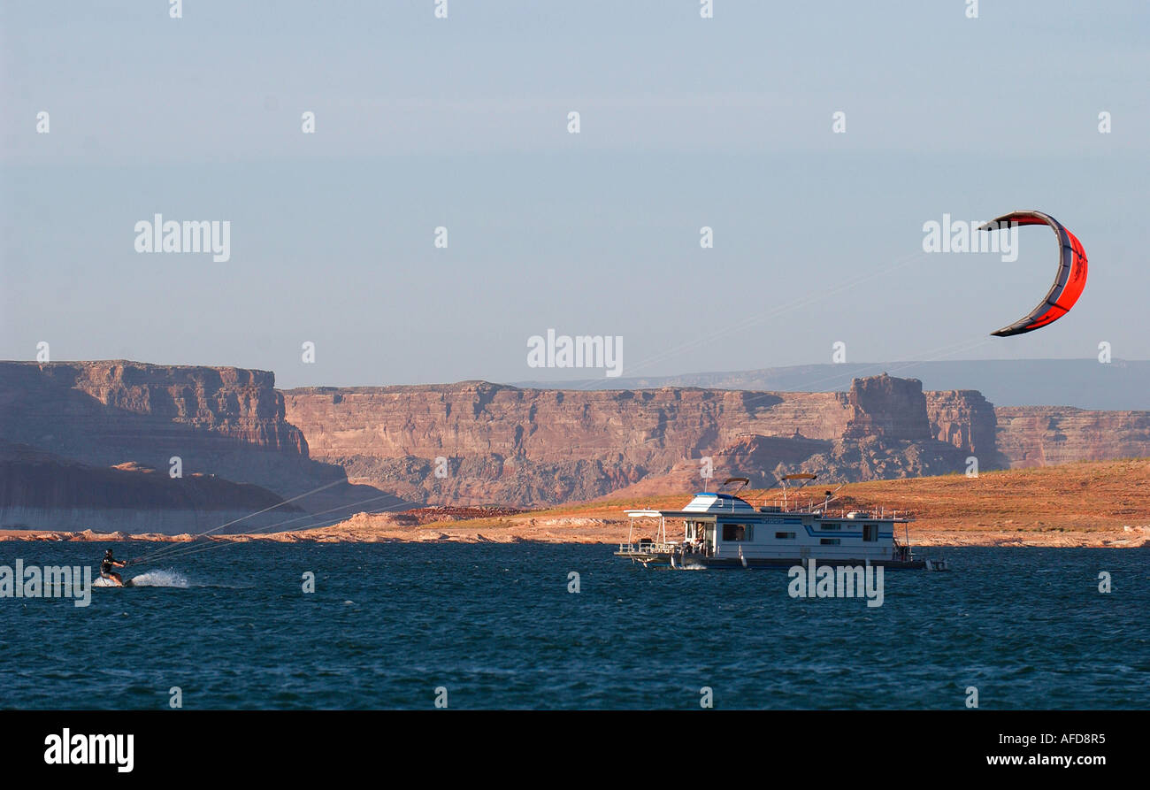 Kiteboarding, Lake PowellHouseboat, Lake Powell ArizonaUSA Stock