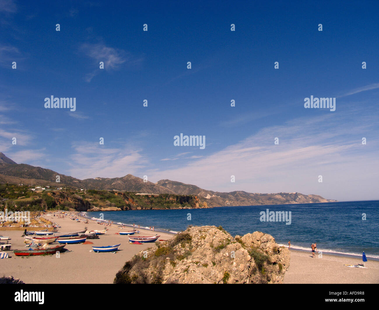 Playa Burriana Nerja Malaga Andalucia Spain Costa del Sol Stock Photo