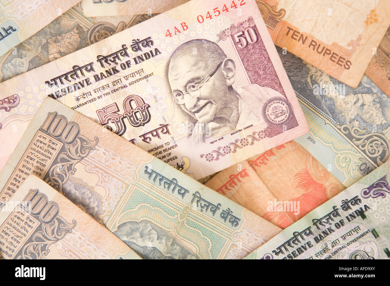 Indian rupee notes spread in a pattern Stock Photo