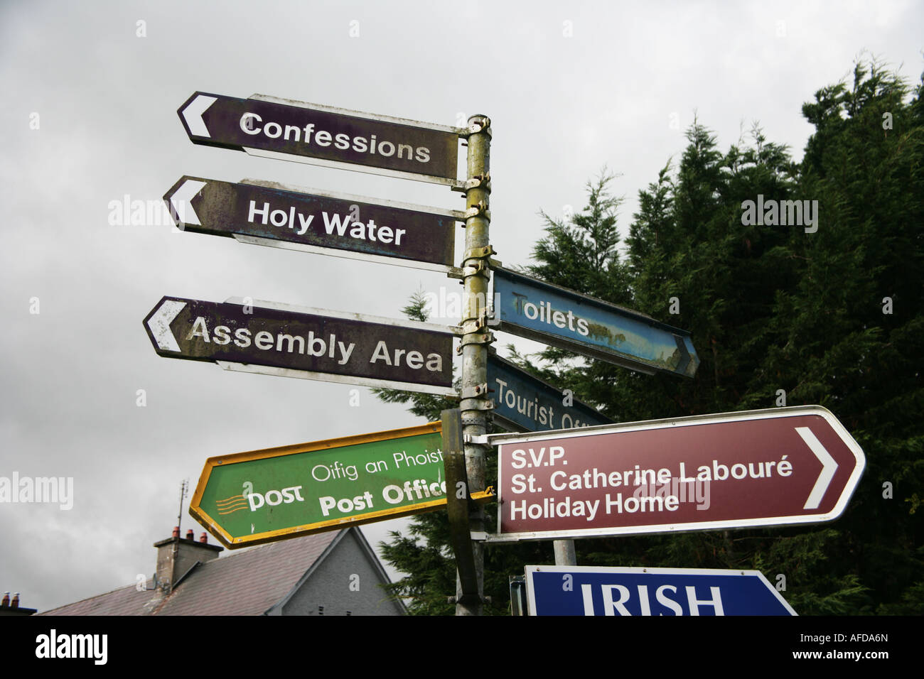 Signpost in the village of Knock County Mayo Stock Photo