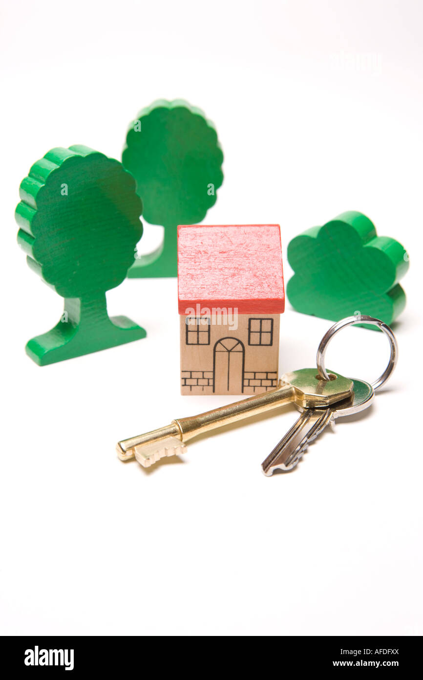 Property or real estate investment Housing dream home house keys to new home in the suburbs or the country Stock Photo