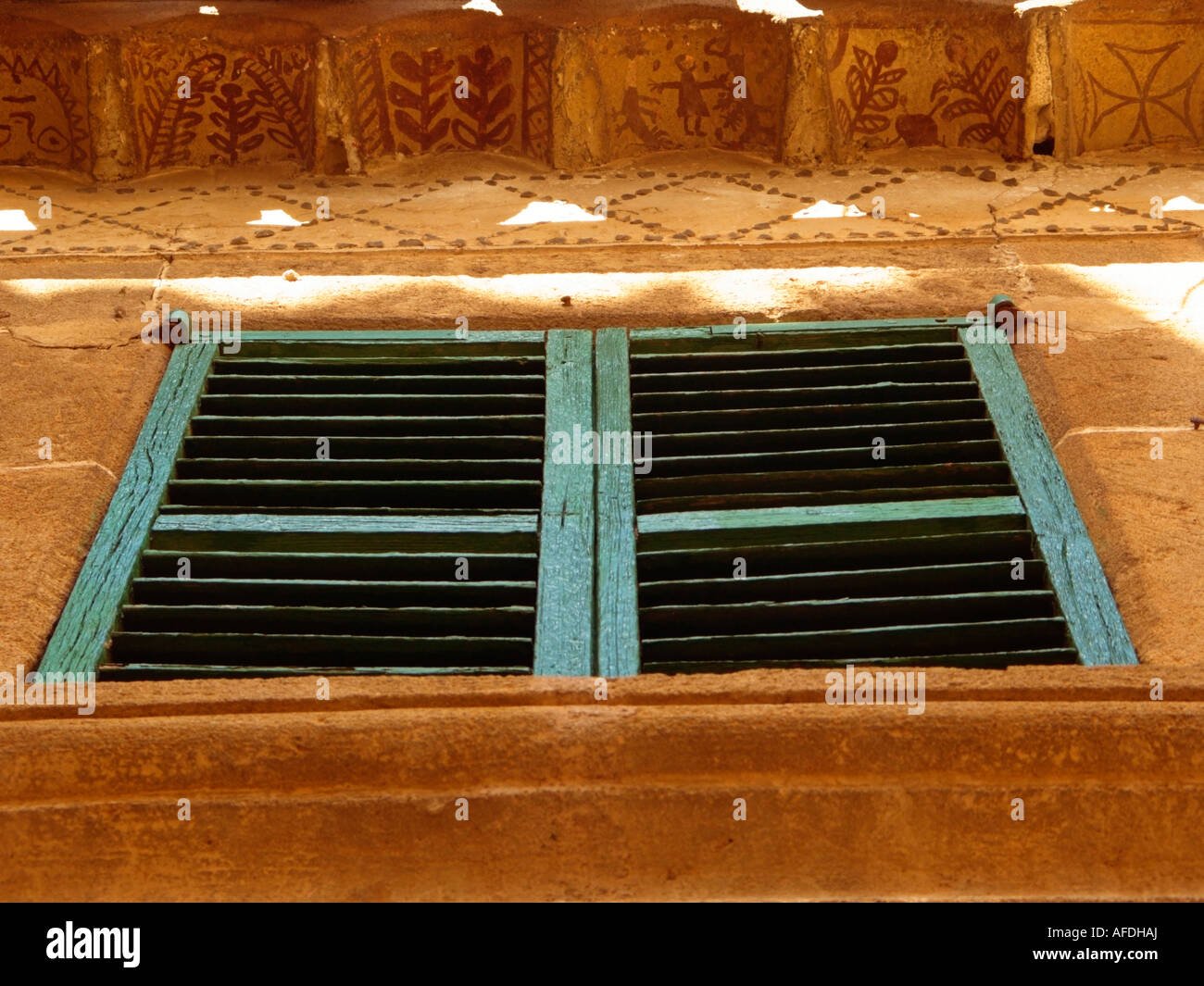 Colourful Spanish window shutters in the hstoric town of Calvià, Ponent