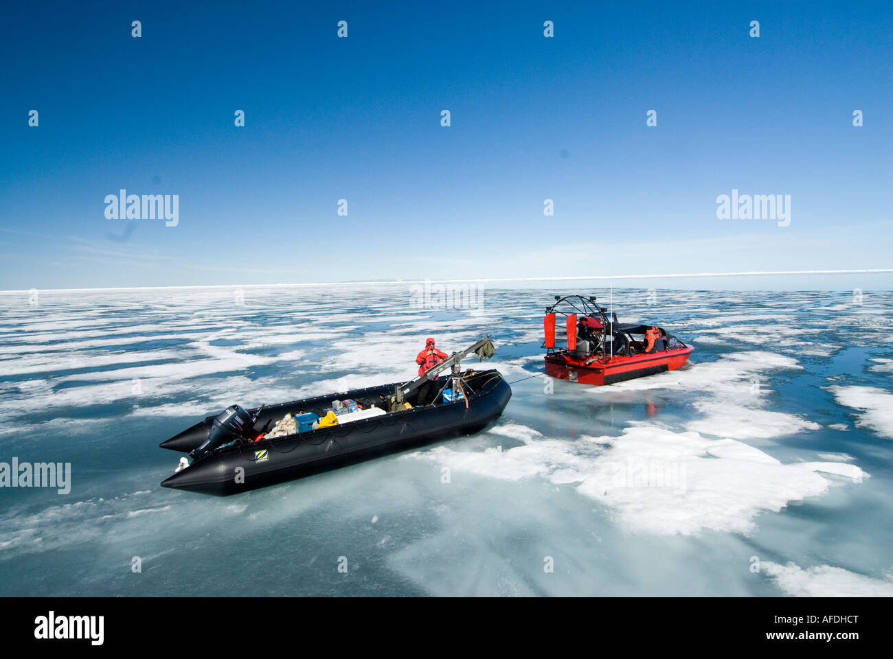 Air boats in use in the high Arctic for transporting freight and search and rescue operations The airboats Stock Photo