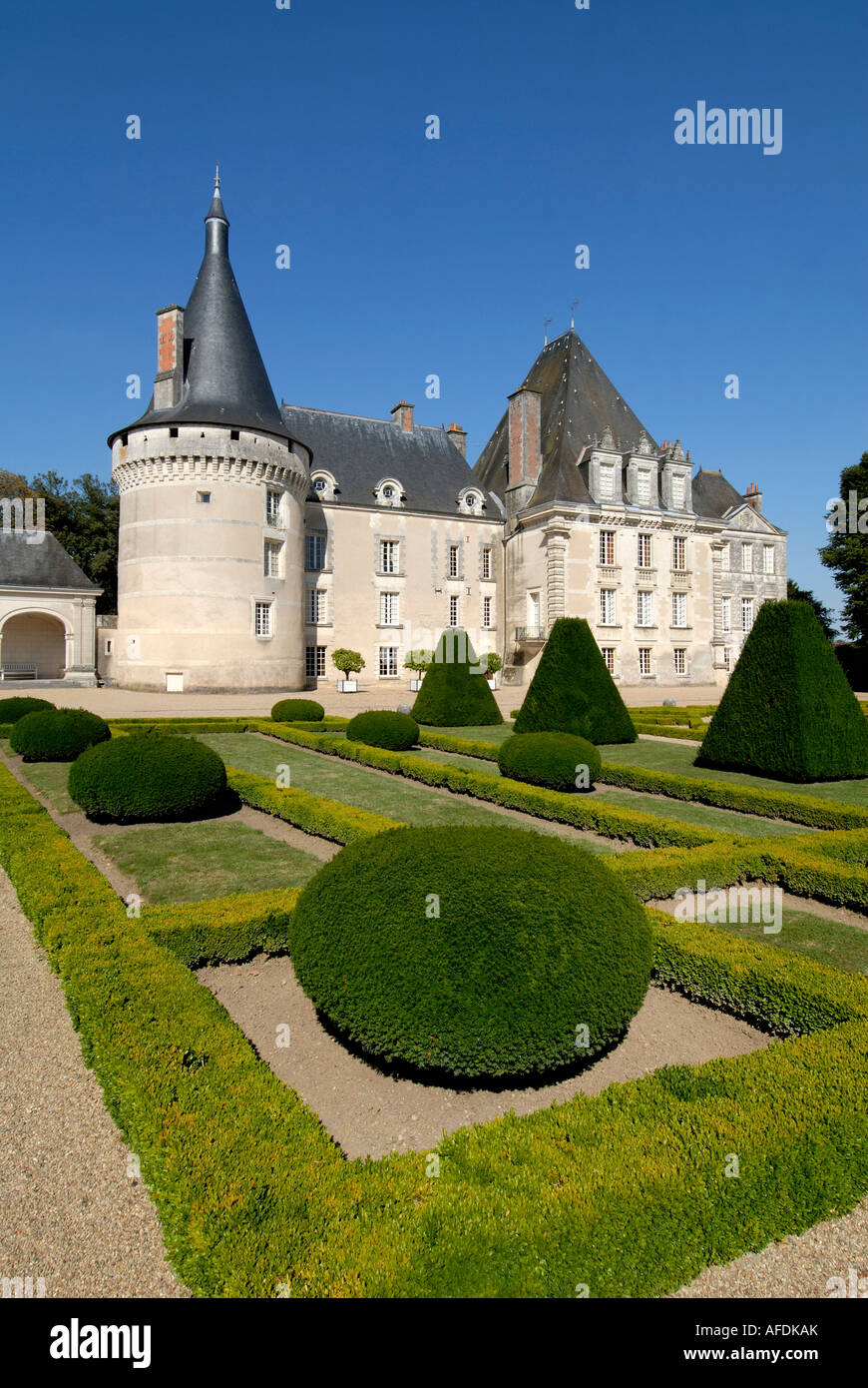Chateau And Formal Gardens At Azay le Ferron Indre France Stock Photo 