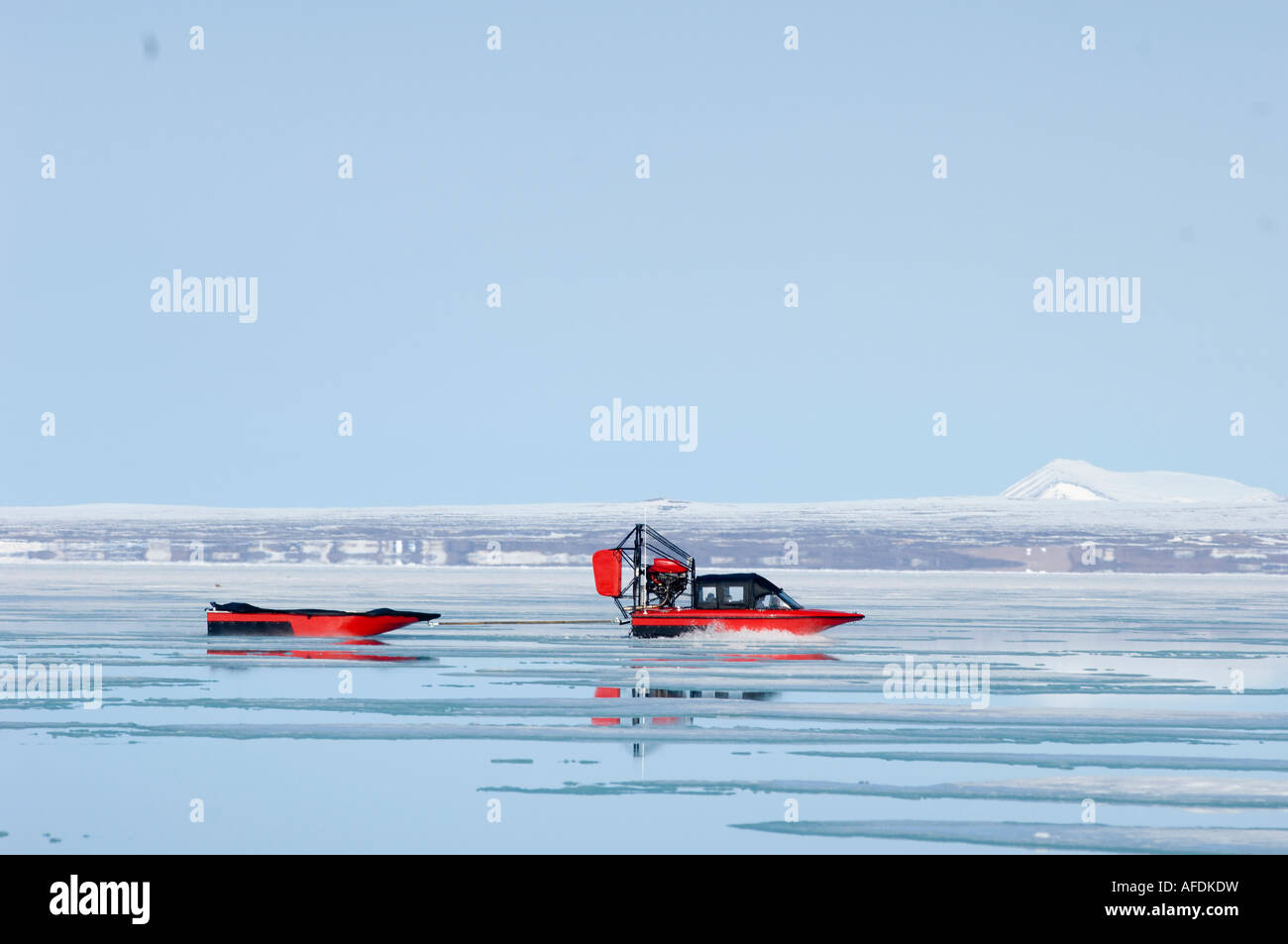 Air boats in use in the high Arctic for transporting freight and search and rescue operations First use ever in high arctic 2007 Stock Photo