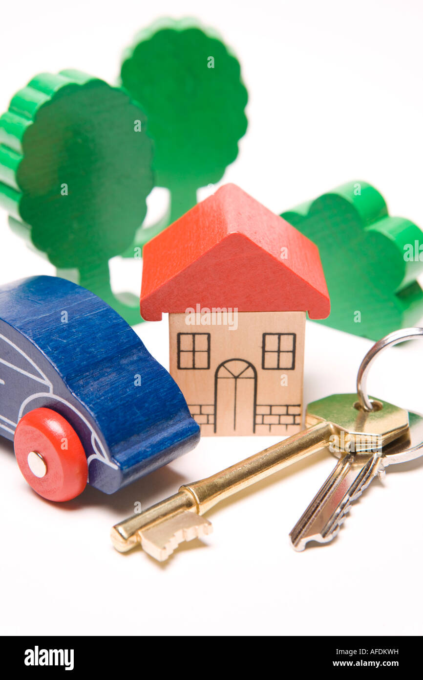 Housing new home moving house keys to a dream home in the suburbs or the country Stock Photo