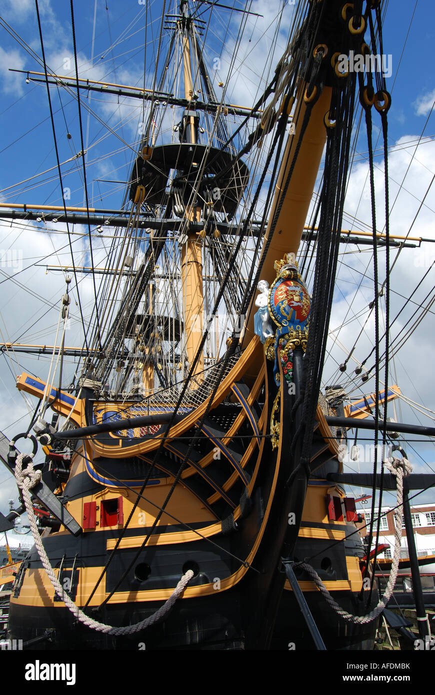 Bow and Figurehead, Nelson's famous flagship, HMS Victory, Historic Dockyard, Portsmouth, Hampshire, England, United Kingdom Stock Photo