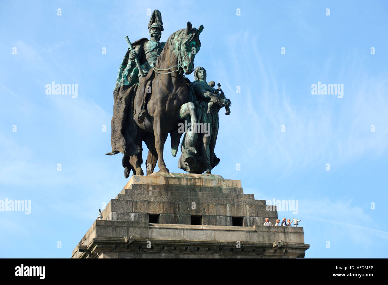 The Equestrian statue of Kaiser Wilhelm I. at the German Corner (Deutsches Eck) in Koblenz in Germany. Stock Photo