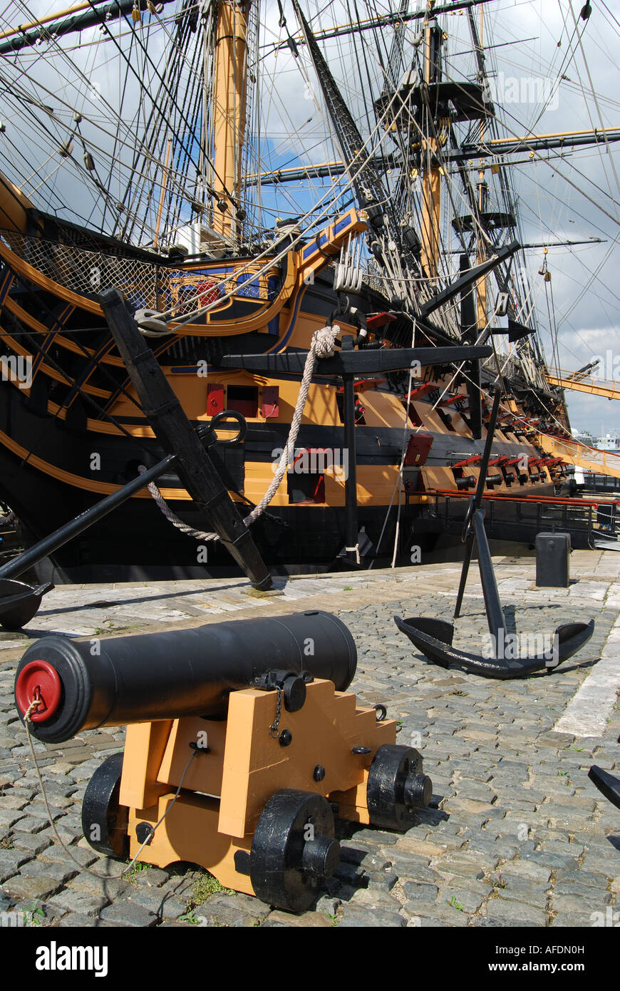 Cannon Turrets, Nelson's famous flagship, HMS Victory, Historic Dockyard, Portsmouth, Hampshire, England, United Kingdom Stock Photo