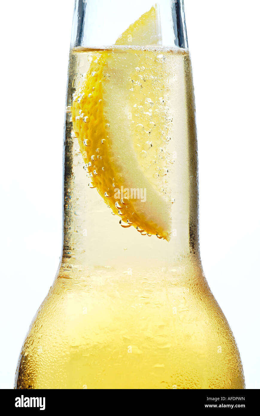 Lemon in a Beer Bottle Drink Stock Photo