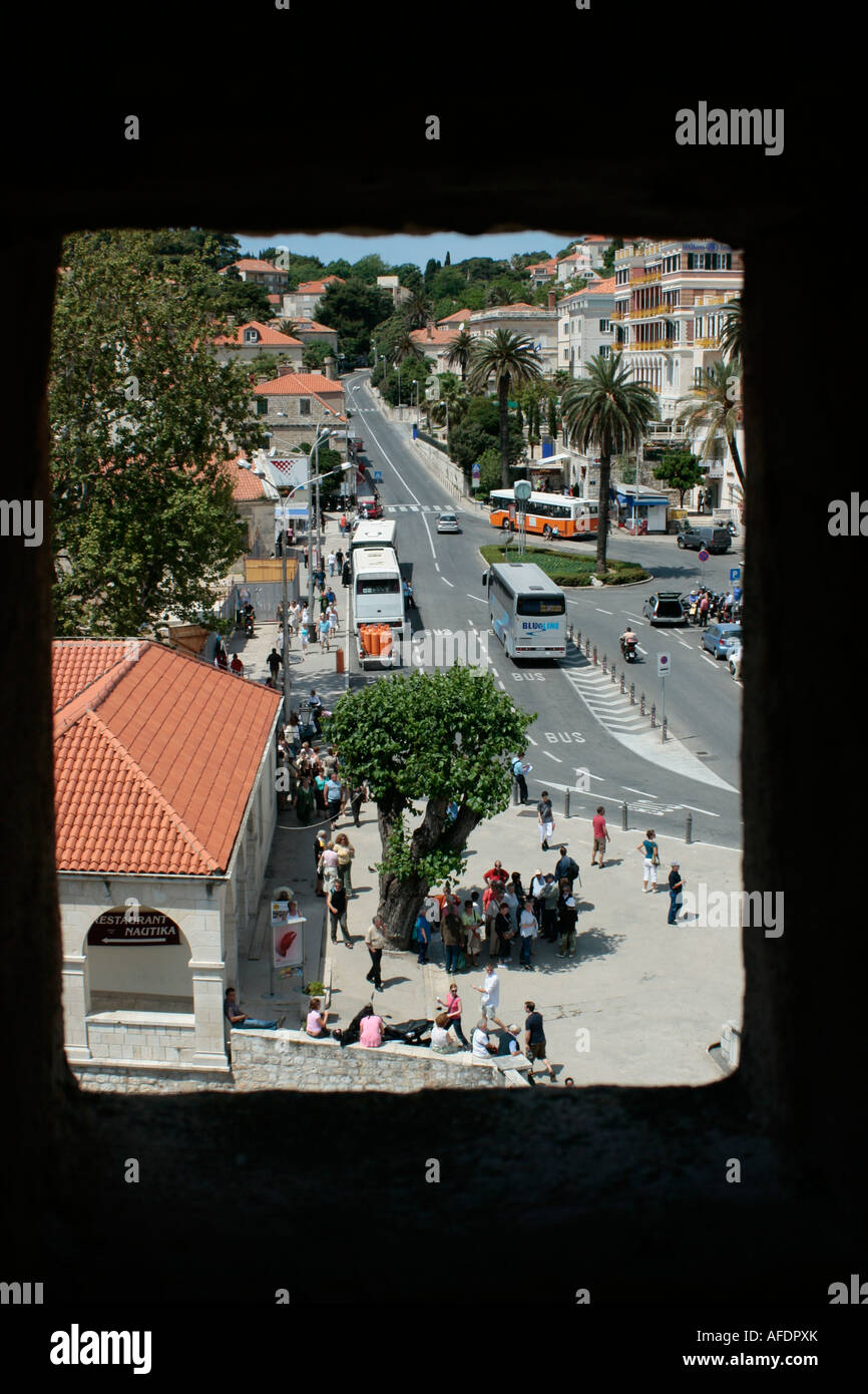 View of Dubronic city centre through old town walls Stock Photo