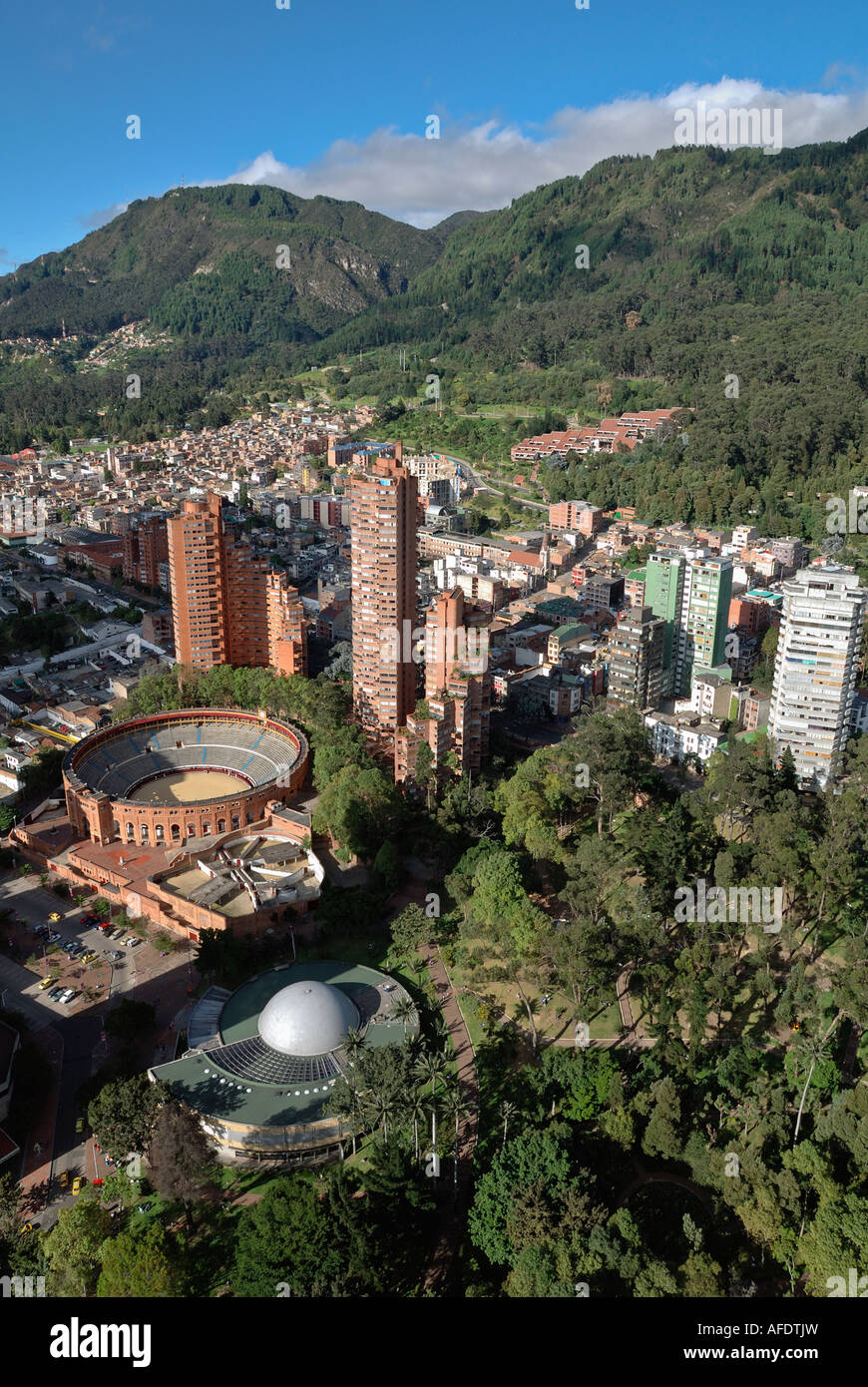 Aerial view of the Santa María bullrings in Bogotá. Stock Photo
