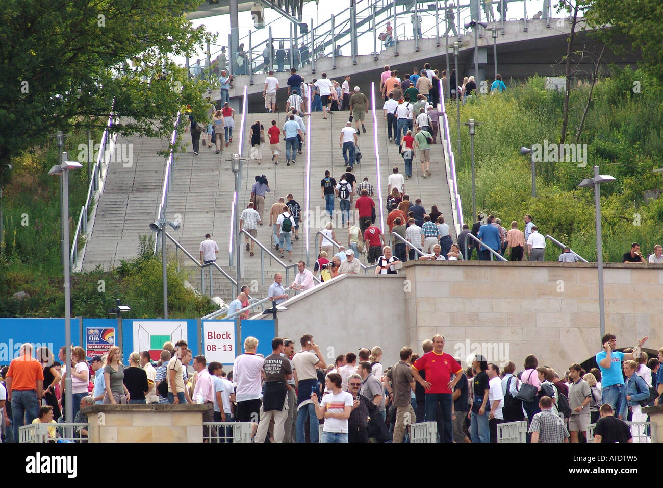 Leipzig, saxony, germany, people moving into the zentralstadion leipzig, world cup 2006 Stock Photo
