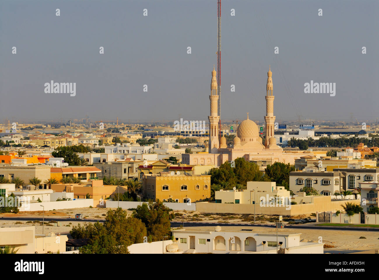 residential area with mosque, Dubai, United Arab Emirates Stock Photo