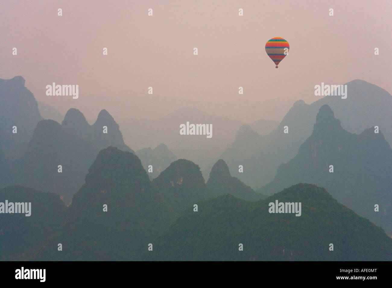 Karst landscape of Yangshuo from Moon Hill Guanxi Province China Stock Photo