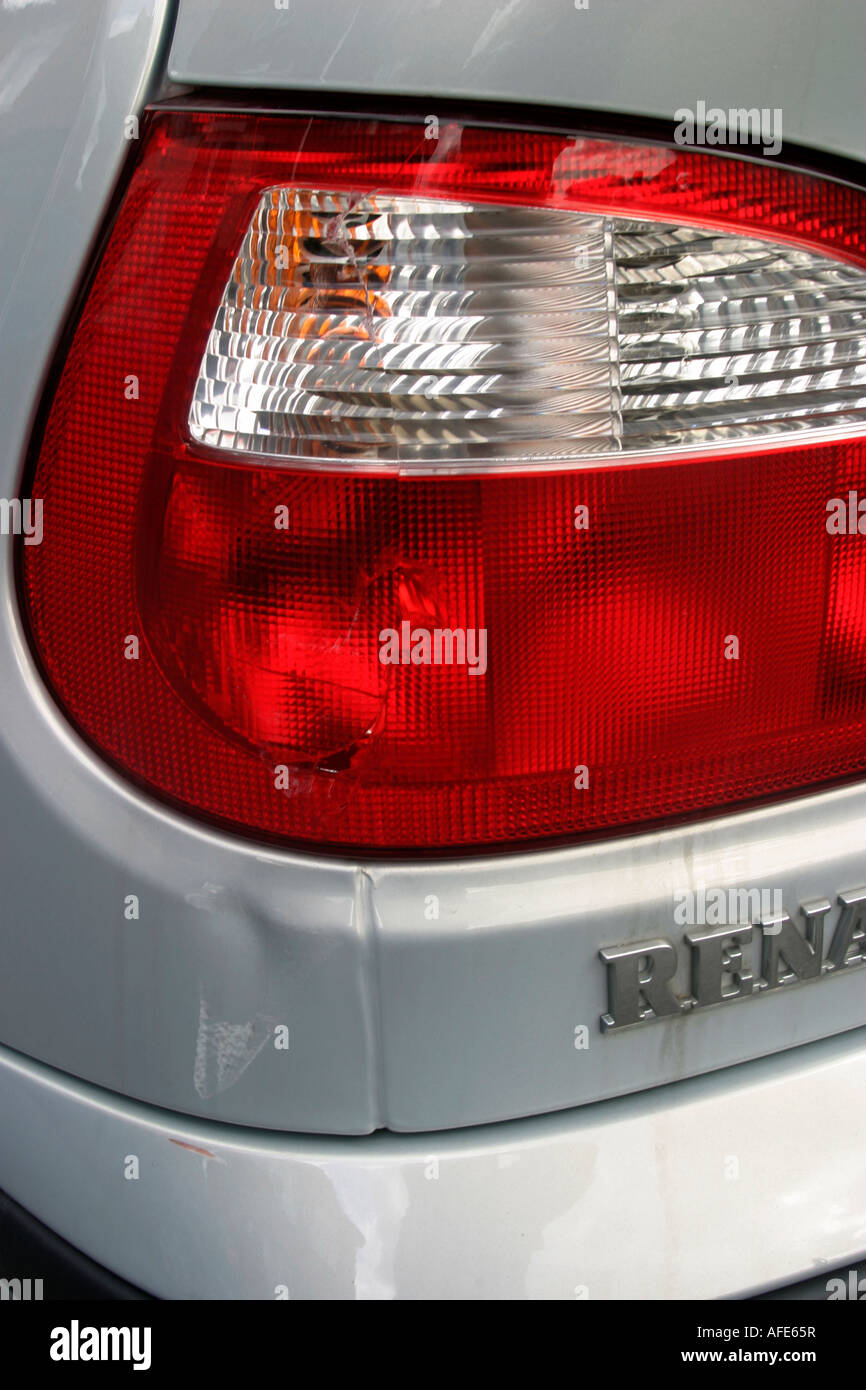 Collision damage. A bump on a Renault Megane (Mk1). Rear offside ...