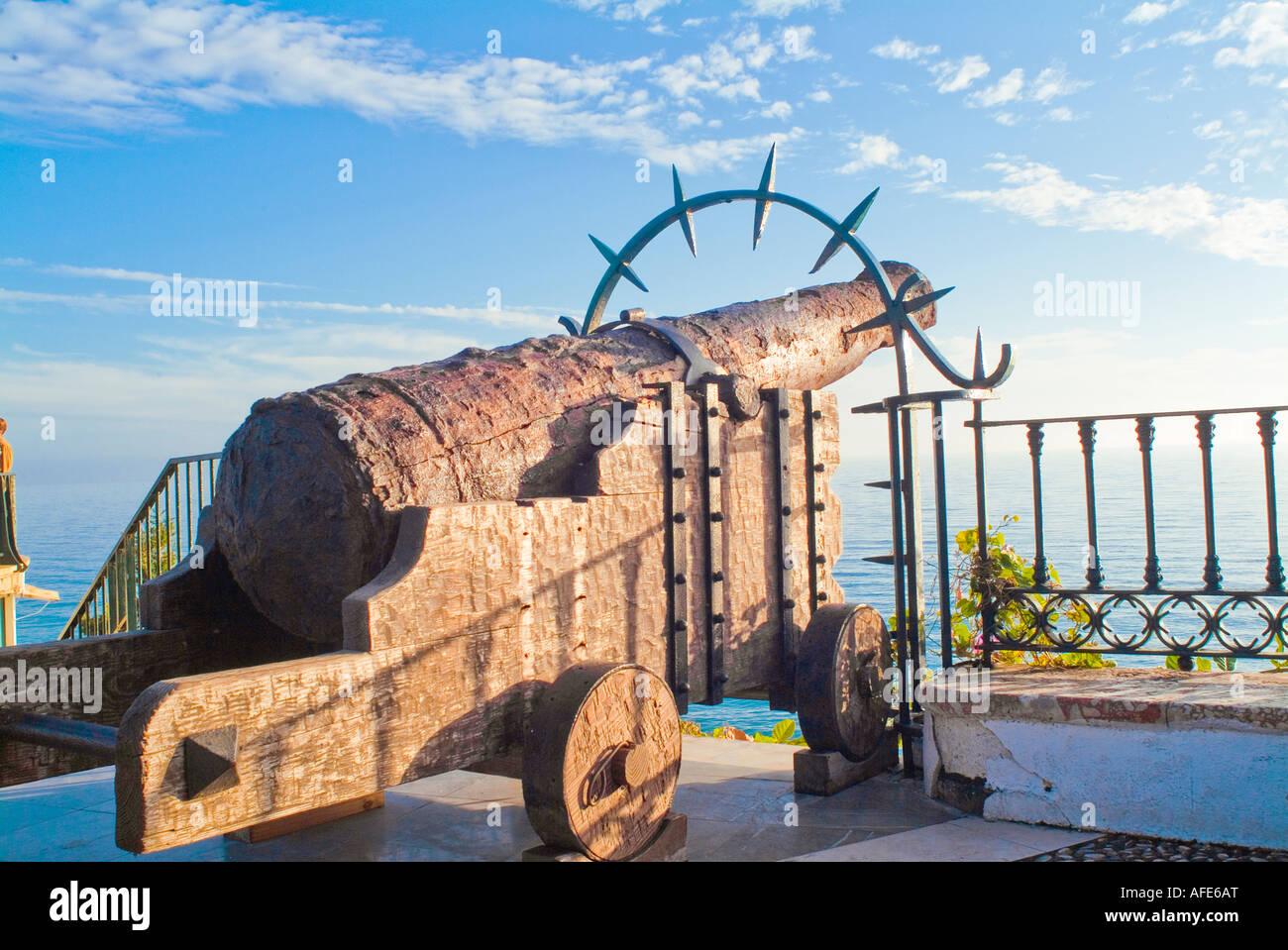 Historic rusted antique cannon on Balcon de Europain Nerja Spain Stock Photo