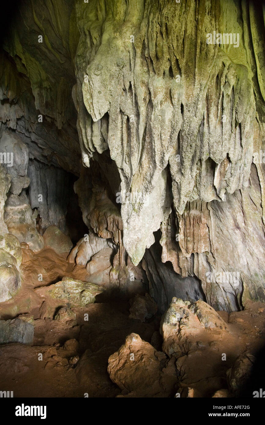 Rock formation in the large gallery of the Tham Phu Kham (Poukham) cave mouth, near Vang Vieng. Laos Stock Photo