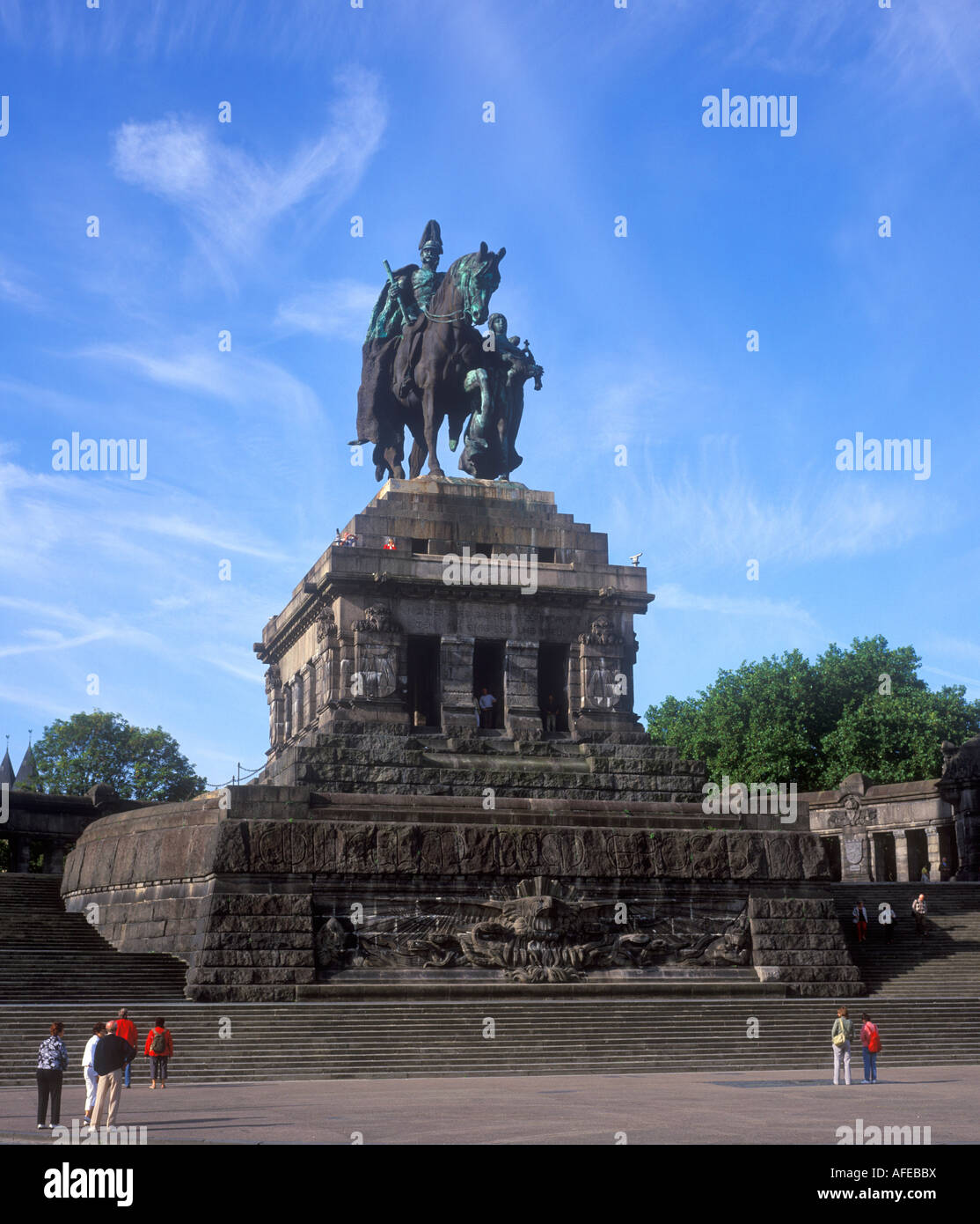 German Corner (Deutsches Eck) with the Equestrian statue of Kaiser Wilhelm I in Koblenz in Germany Stock Photo