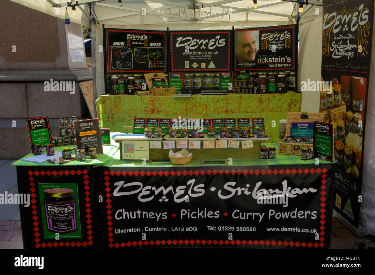 A market stall in St Annes Square, Manchester Stock Photo