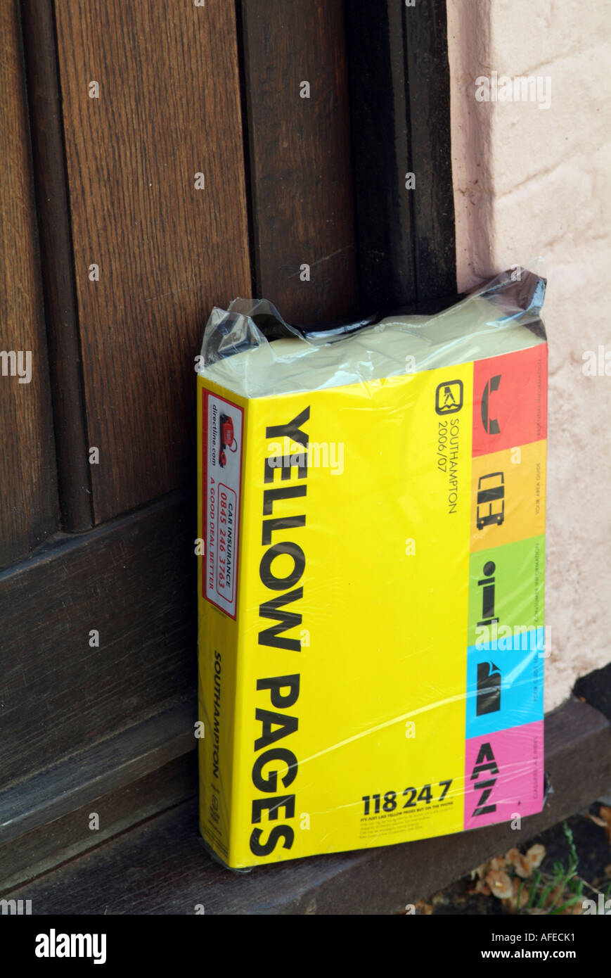 Yellow Pages directory on a doorstep Stock Photo