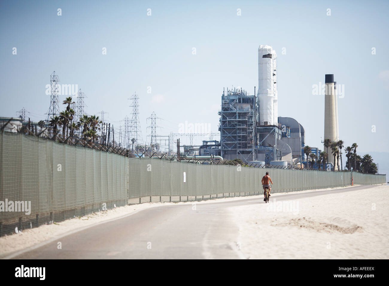 Power Plant with Strand Bike PathEl Segundo, West Los Angeles, California, USA Stock Photo