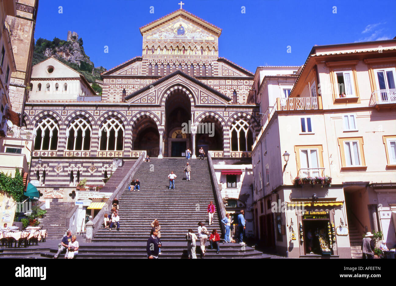 Cattedrale di Sant'Andrea is a medieval Roman Catholic cathedral in the Piazza del Duomo, Amalfi, Italy Stock Photo