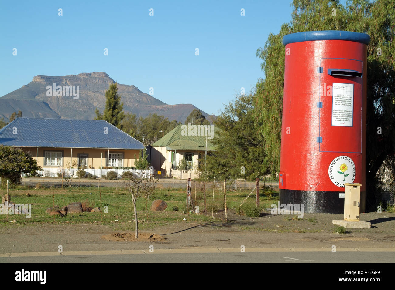 Calvinia Northern cape South Africa RSA. Typical tin roofed homes and giant postbox Stock Photo