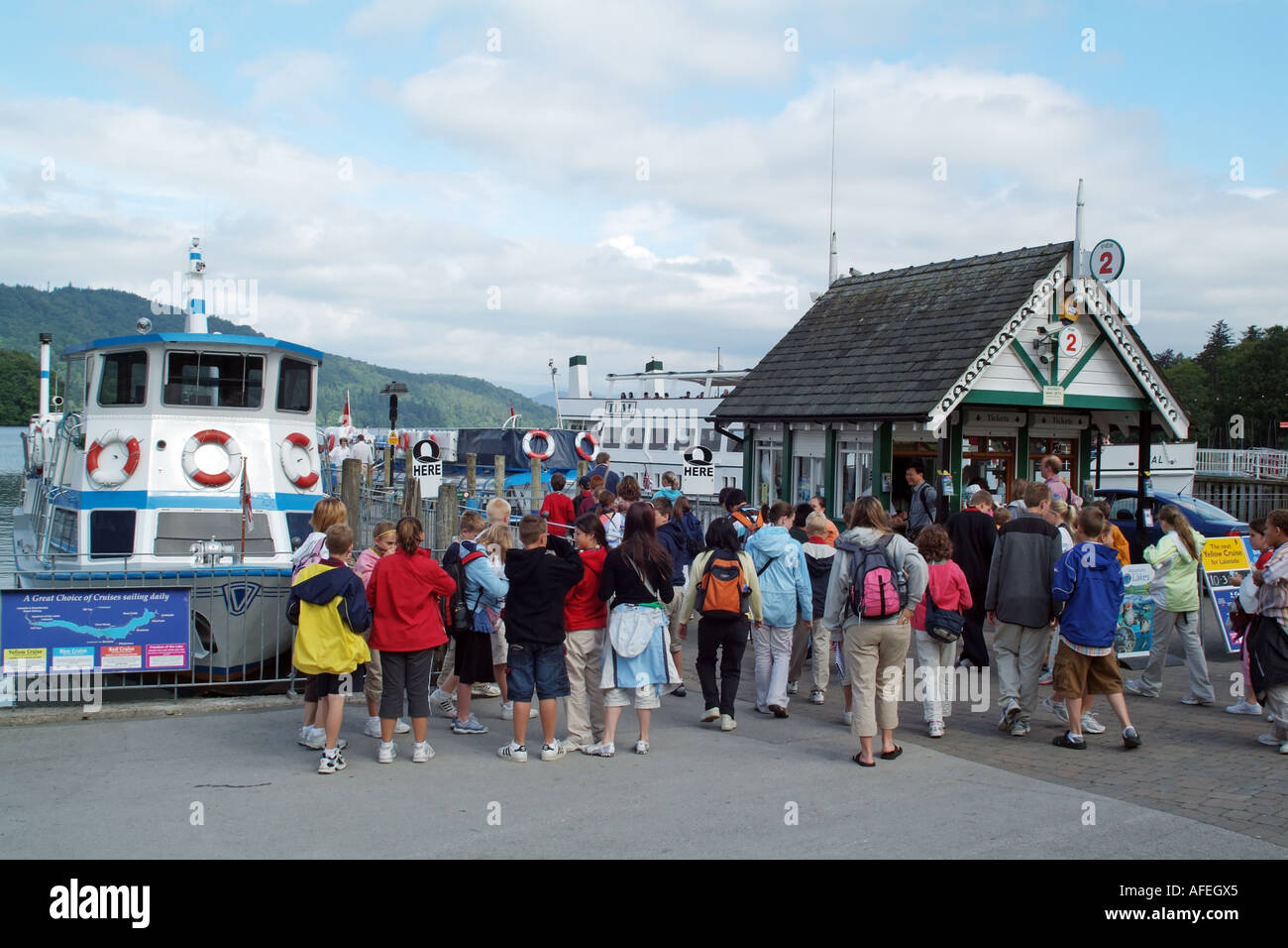 Bowness on Lake Windermere northern England UK. Touist group boarding