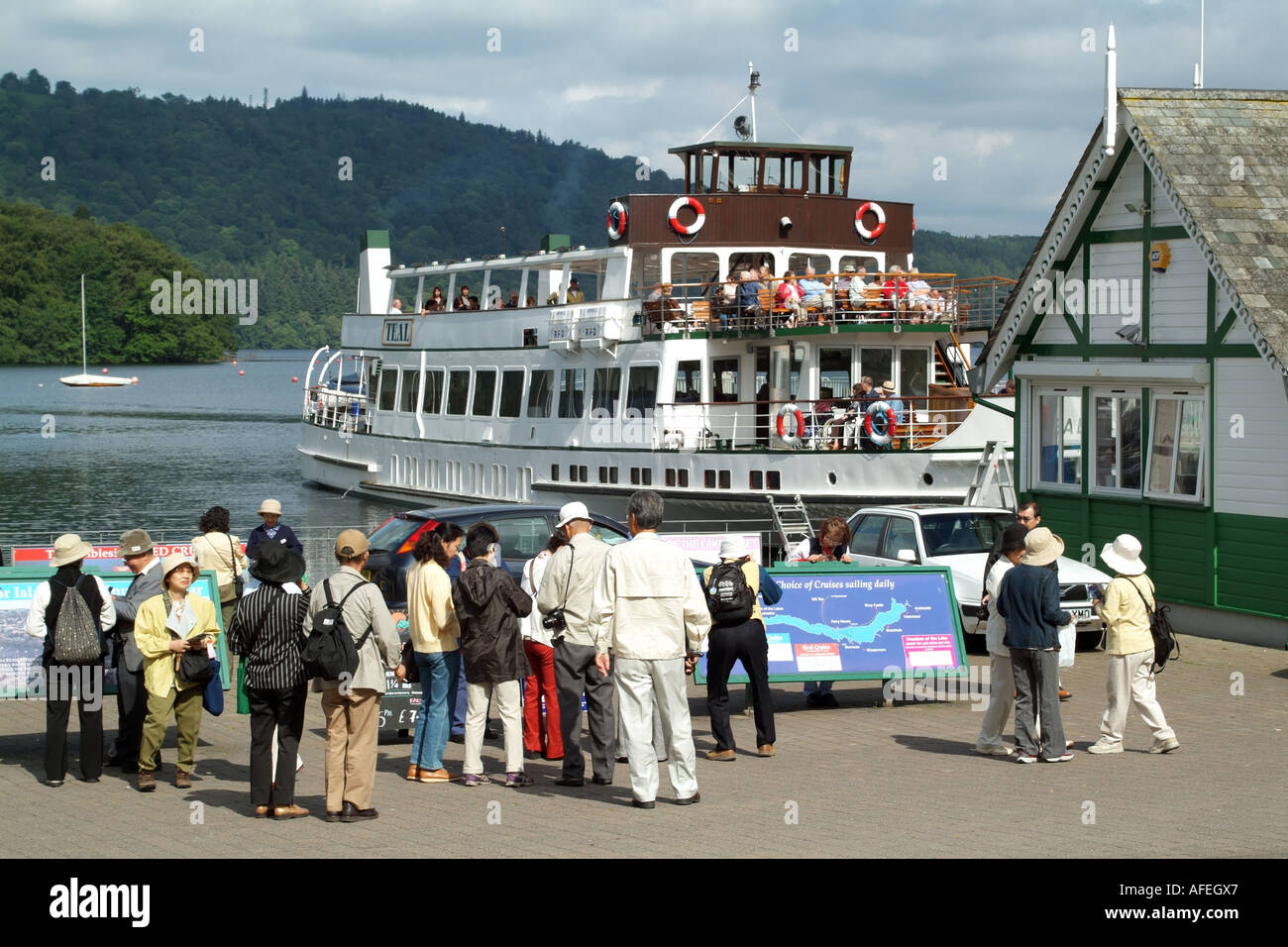 Bowness on Lake Windermere northern England UK. Tourists waiting for