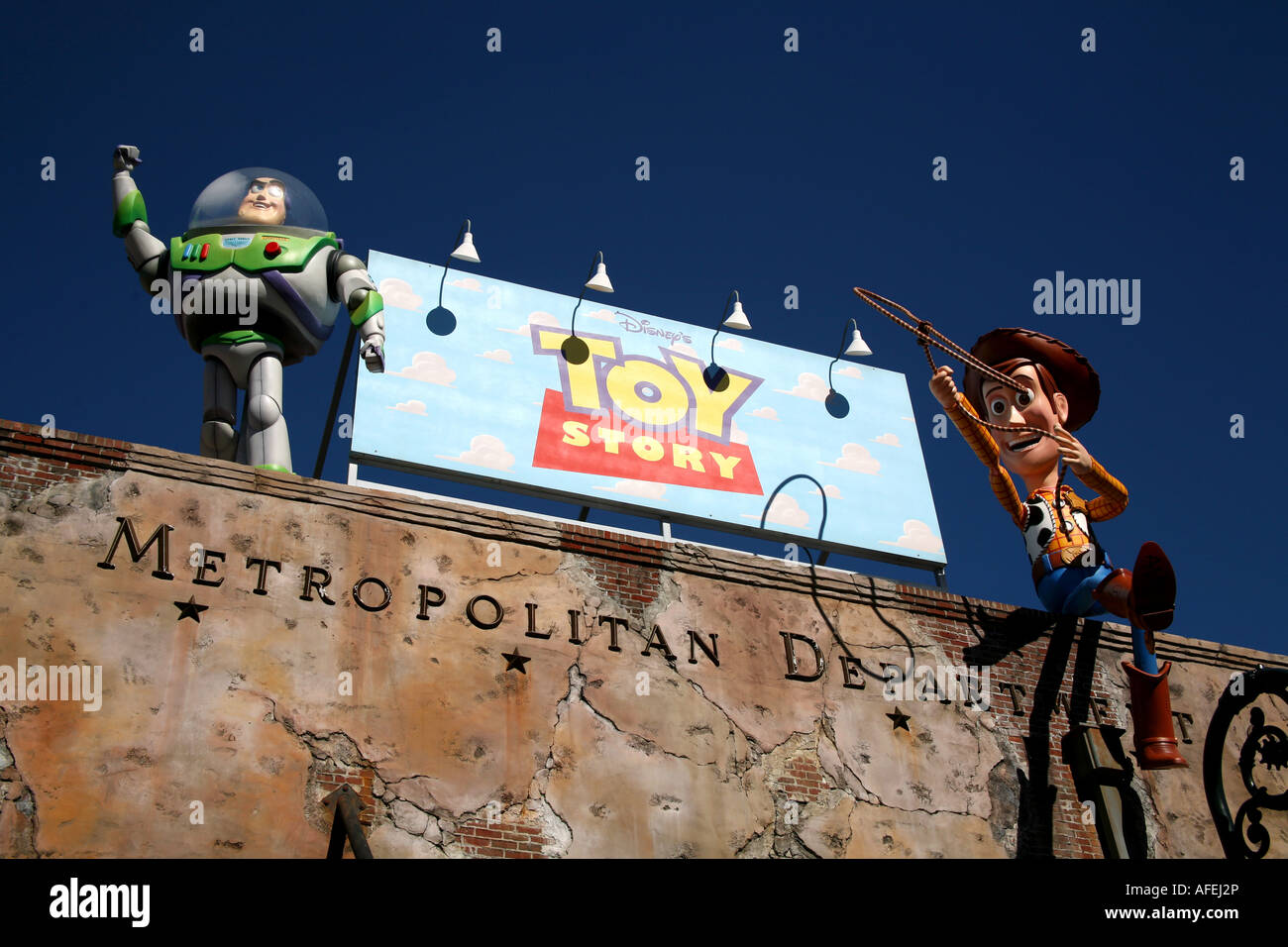 MGM Metro Goldwyn Mayer Studios at Disney World Orlando Toy Story sign with Woody and Buzz Lightyear Stock Photo