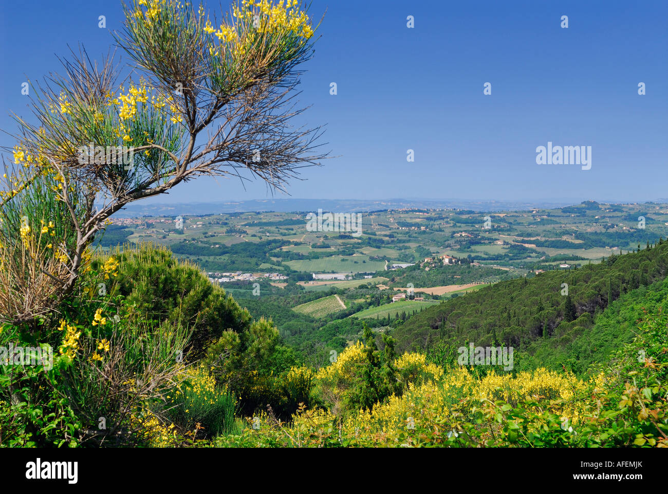 Hilltop view of the Chianti countryside in Val di Pesa Tuscany Italy Stock Photo