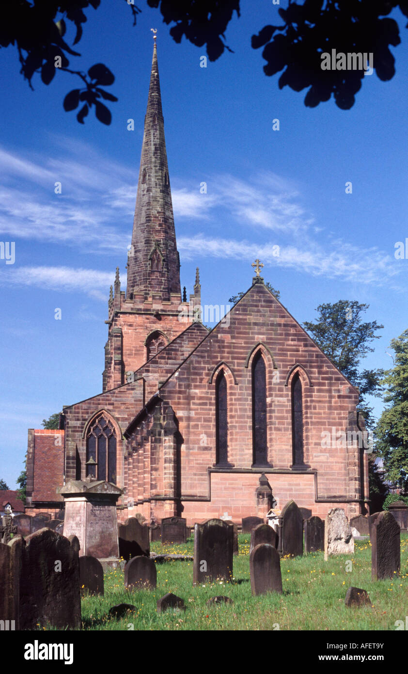 Brewood parish church of St Mary and St Chad, with its early 16th c tower and needle spire, Brewood, Staffordshire, England Stock Photo