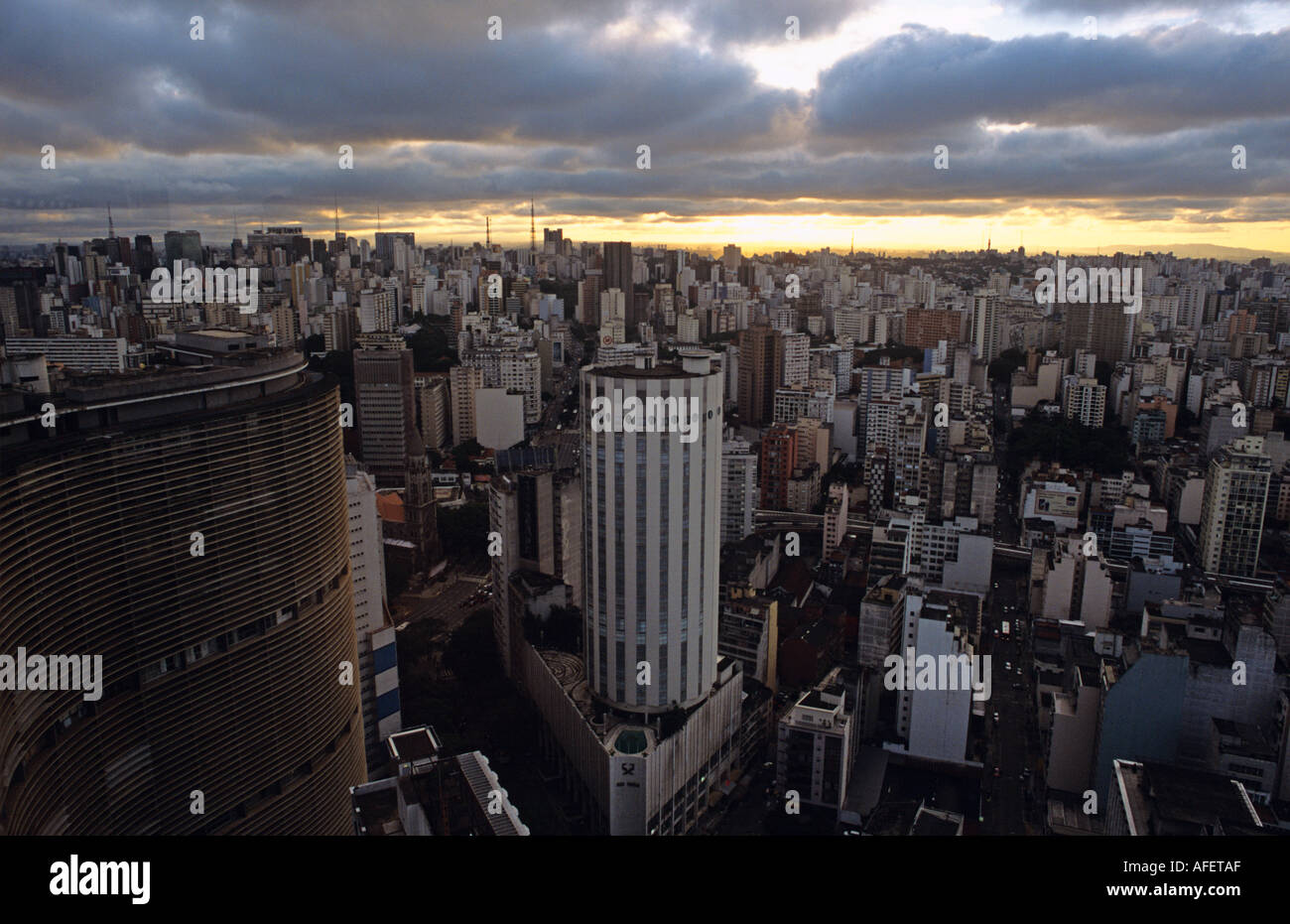 Skyline of Sao Paulo with Edificio Copan by Oscar Niemeyer Brazil Stock Photo