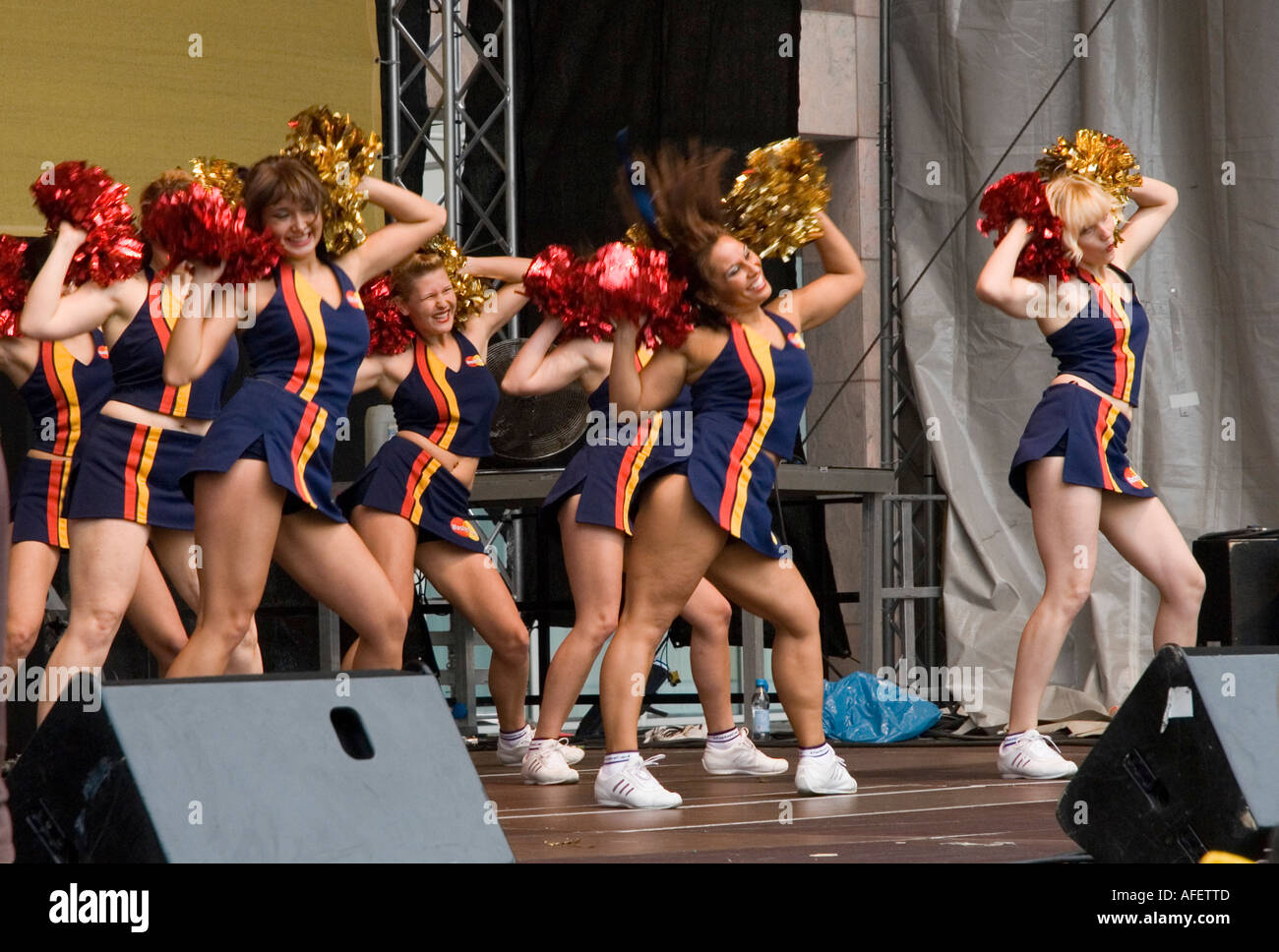 Cheer leaders at the Dortmund Fan Fest before the Brasil v Ghana second round World Cup match Stock Photo