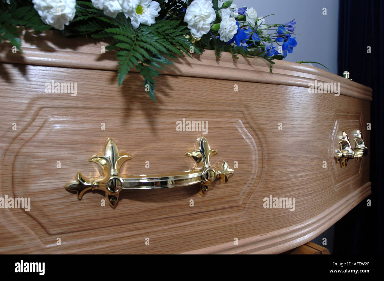 A coffin in an undertakers Stock Photo