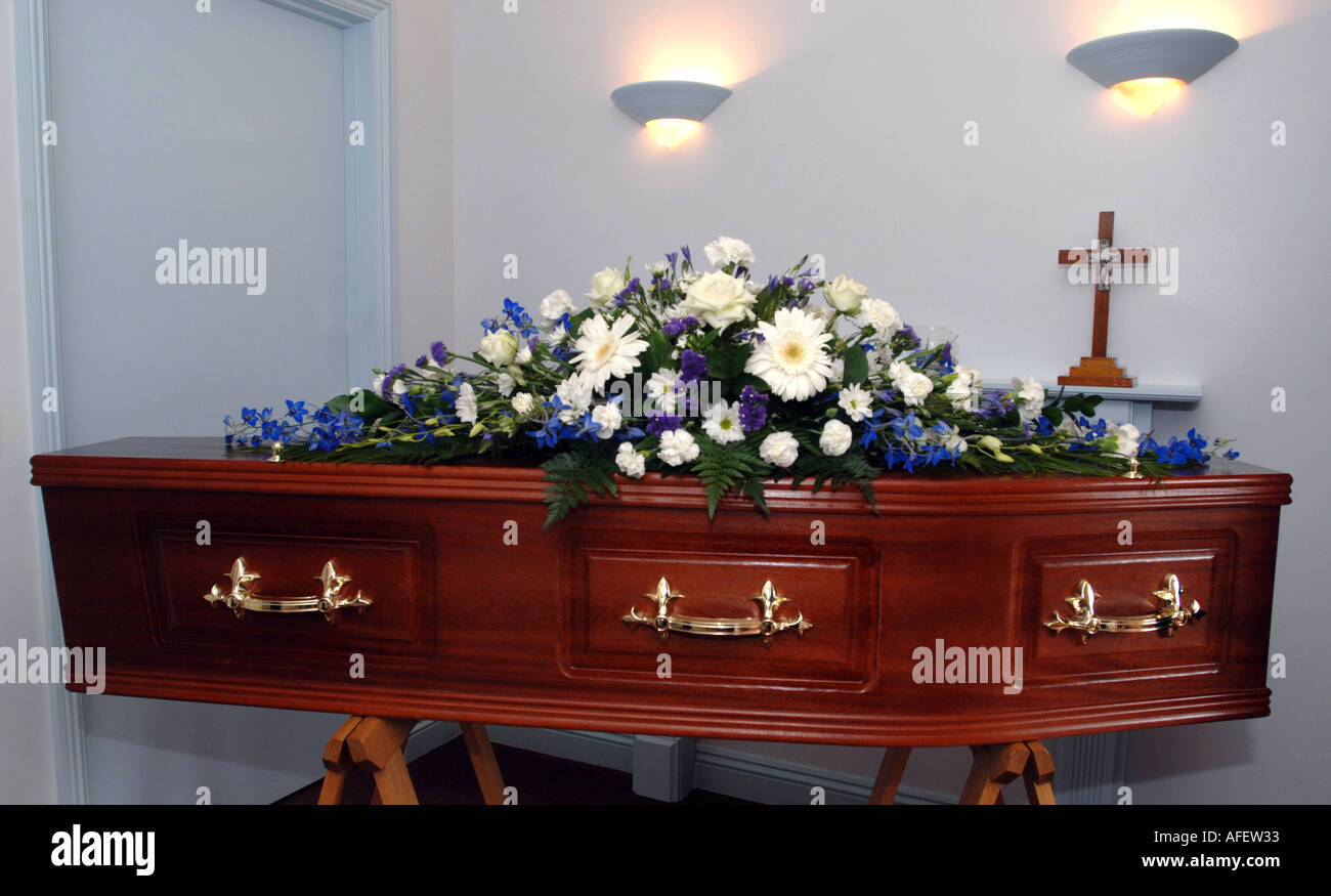 A coffin in an undertakers Stock Photo