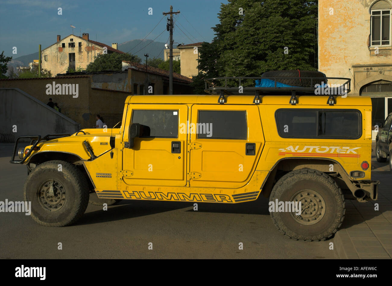 Albania Tirana yellow hummer vehicle Stock Photo