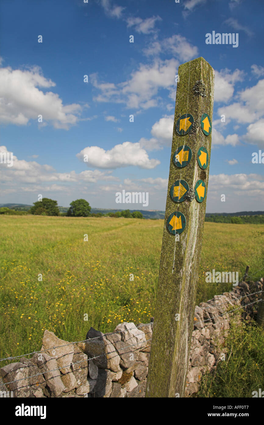 Multiple footpath signpost on a Derbyshire footpath Stock Photo