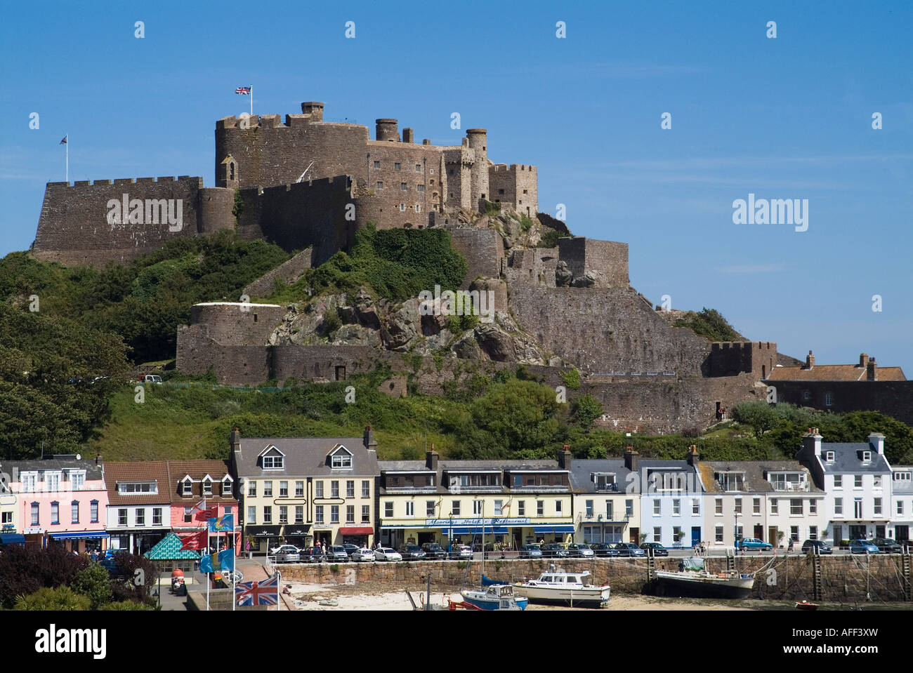 dh Gorey ST MARTIN JERSEY Houses hotels seafront boats harbour Mont
