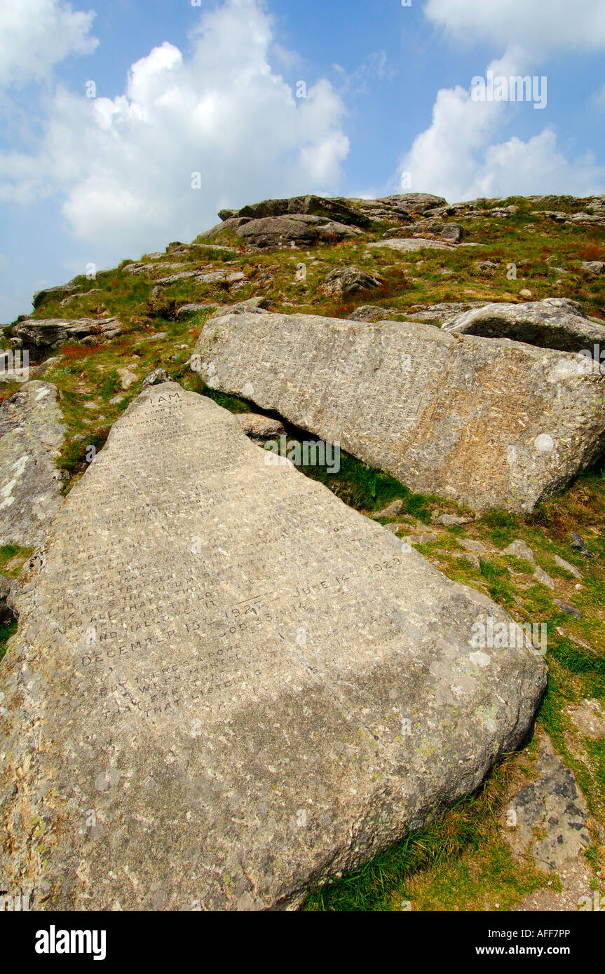 The two Commandment Stones at Buckland Beacon on Dartmoor carved with Christian text Stock Photo